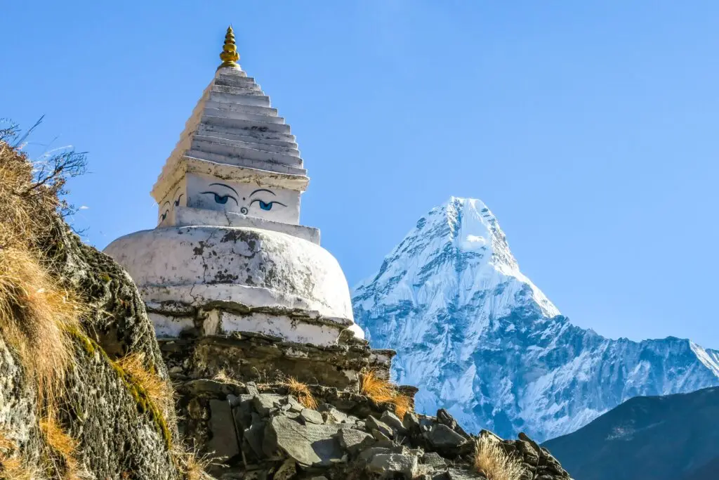 shrine looking up at mount everest