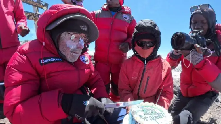 On 13 July 2026, retired doctor and former TV medical expert Dr Art Ulene reached Uhuru Peak on Mount Kilimanjaro, the highest mountain in Africa, on his 90th birthday. Photo courtesy of CareScout
