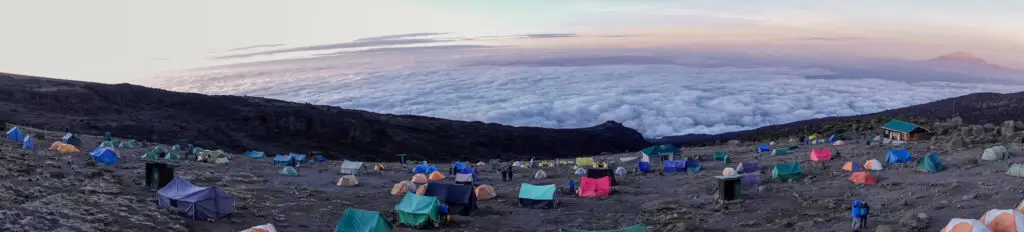 Overtourism on Kilimanjaro. Camping at Mt. Kilimanjaro, Tanzania